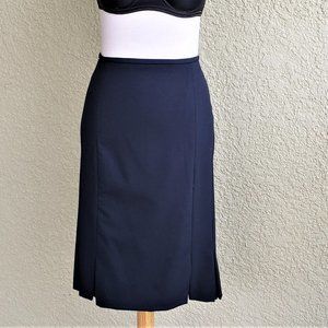 EUC Laura Scott Navy Midi Pencil Skirt w/ Kick pleats Sz 8